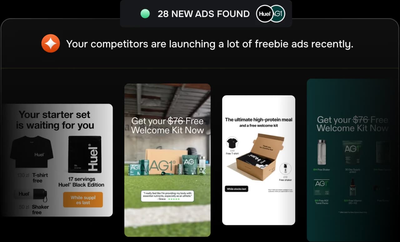 Competitor ad library surfacing 28 newly launched competitor ads
